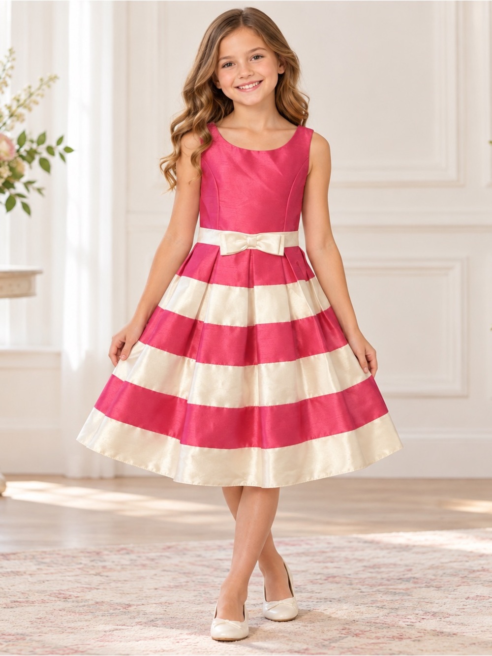 Sweet Heart Rose Girls 10 Pink Ivory Stripe Party Dress